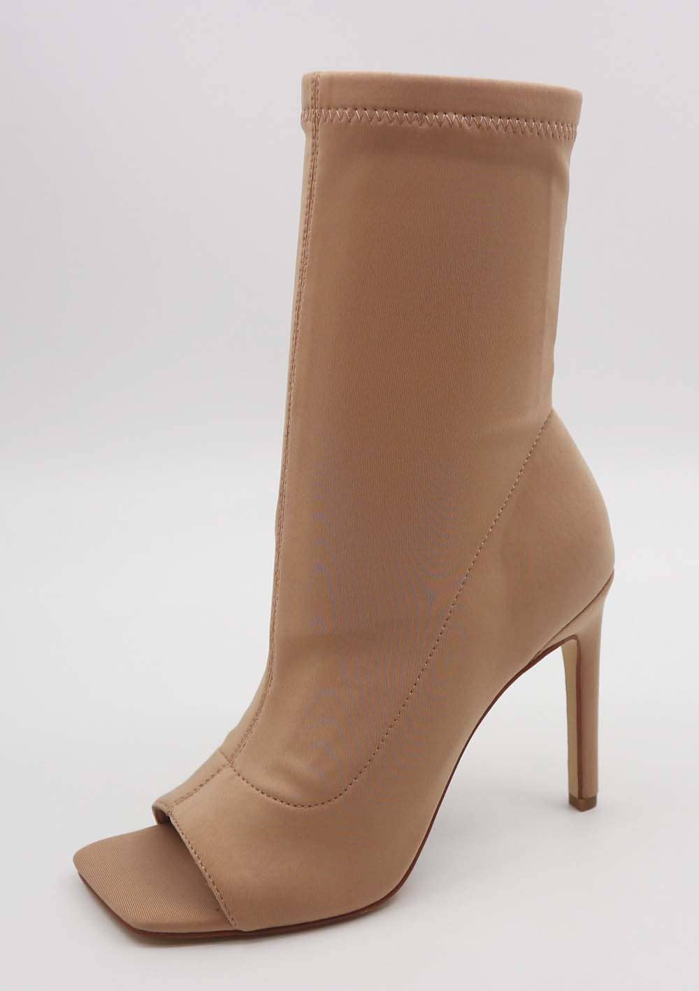 Bamboo ENDLESS-03 Women Open Toe Heeled Sock Booties-12 Pairs Pack-25.55/Pair: BROWN LYCRA FABRIC / 12B-6(1)-6.5(1)-7(1)-7.5(1)-8(2)-8.5(2)-9(2)-10(2)