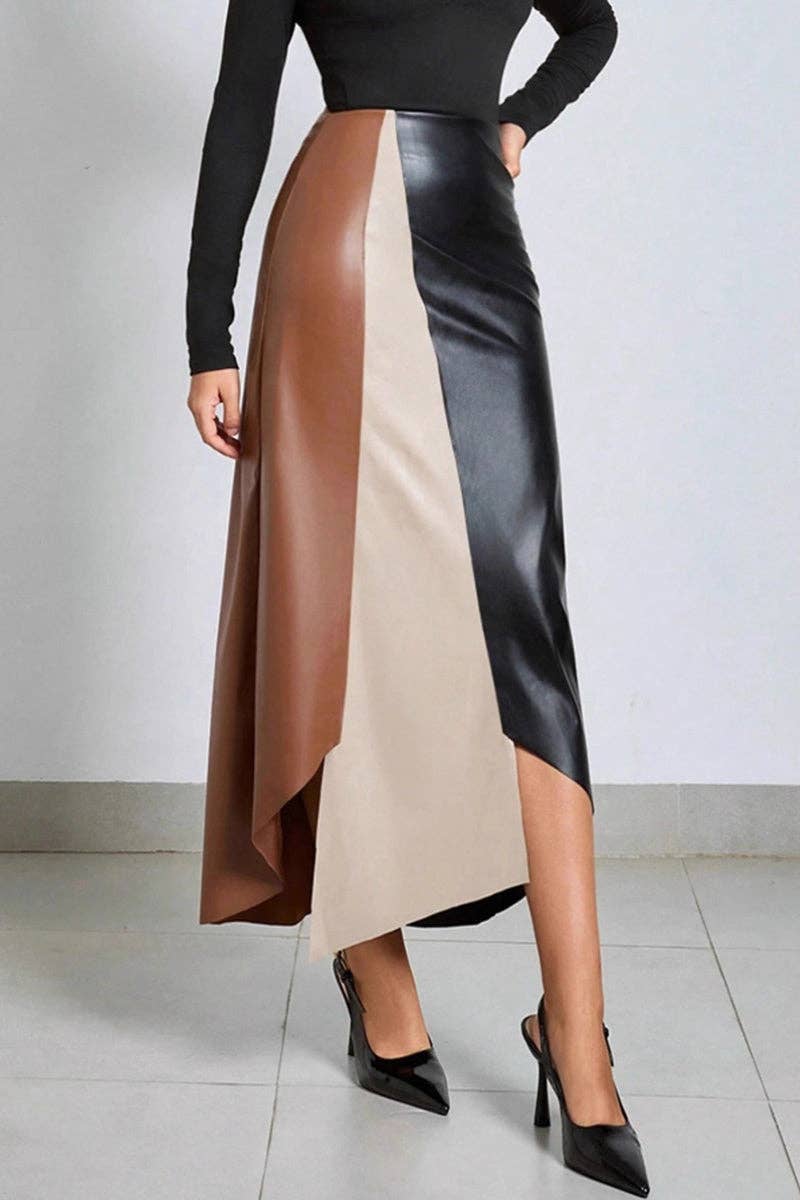 Colorblock Asymmetrical Skirt: BLACK / L