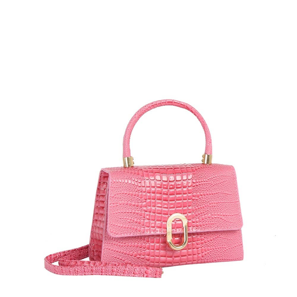 Croc Embossed Push Lock Flap Satchel: FU