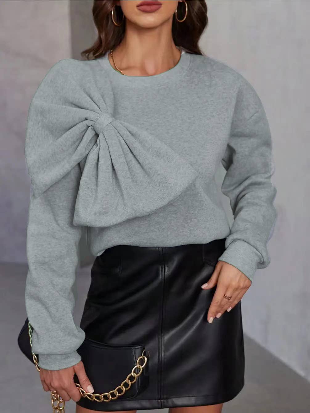 Bow detail Sweater: Gray / XL