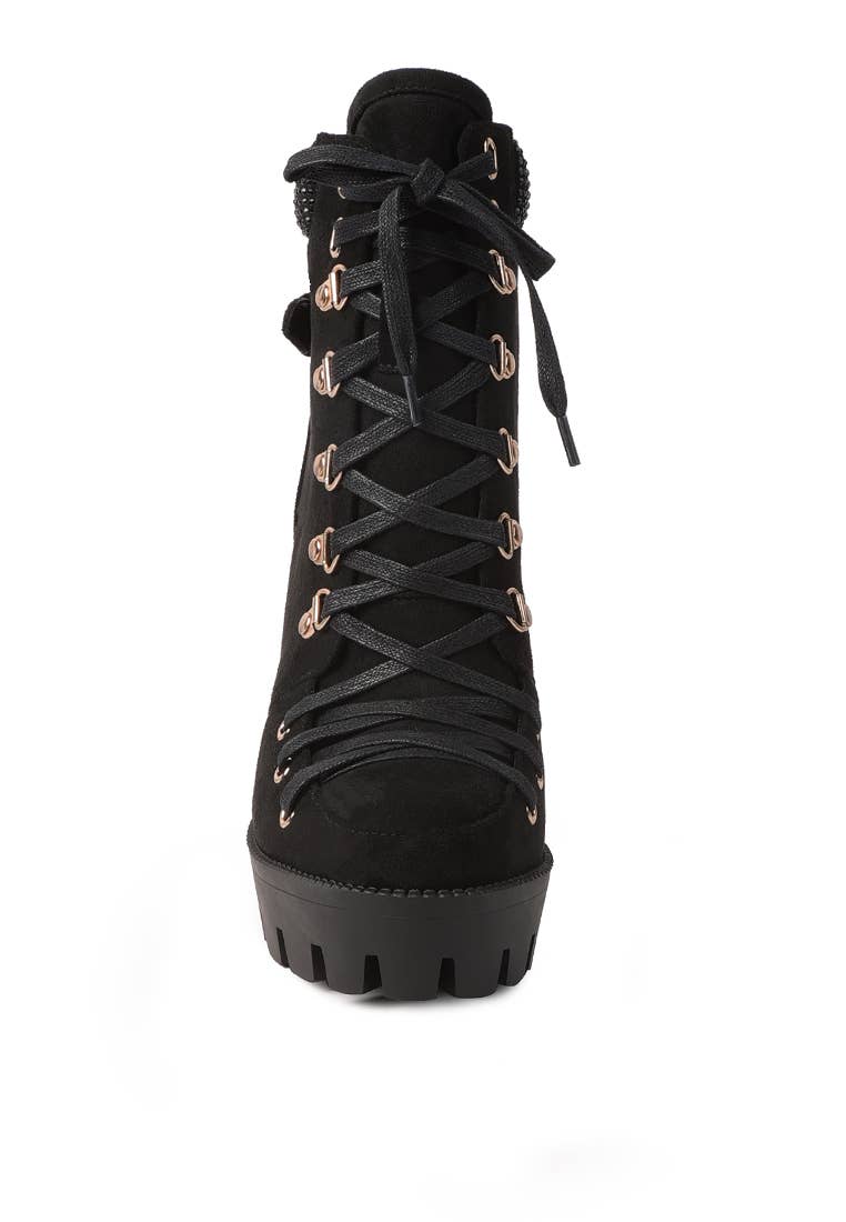 Birch Diamante Set Block Heeled Ankle Boot: BLACK / 9.5US