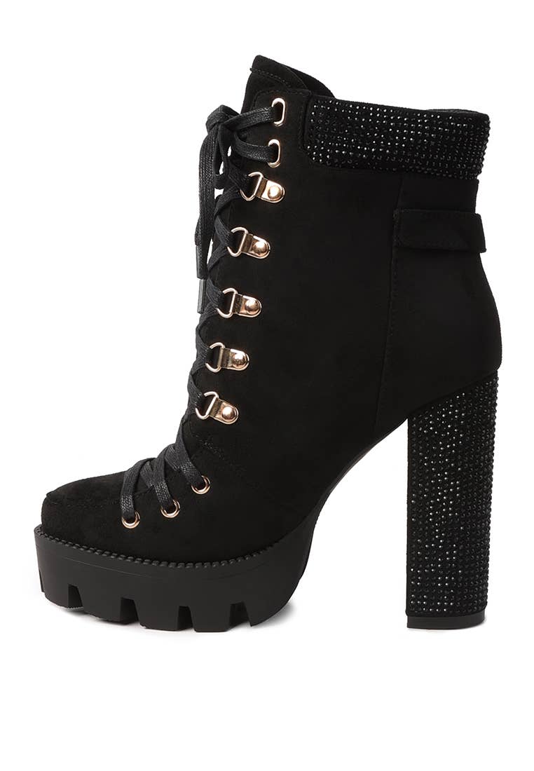 Birch Diamante Set Block Heeled Ankle Boot: BLACK / 9.5US