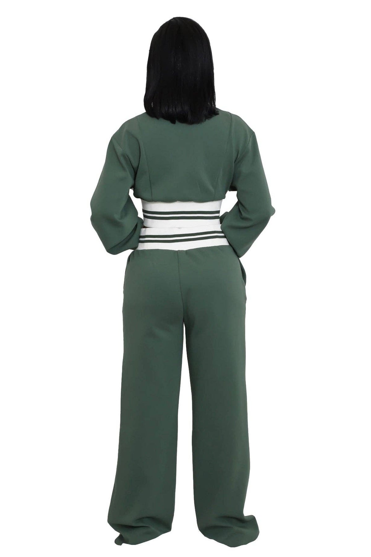 WOMEN FASHION CASUAL TWO PIECE PANT SET: Green / L