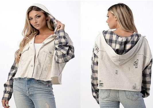 Plaid  Distress Jacket